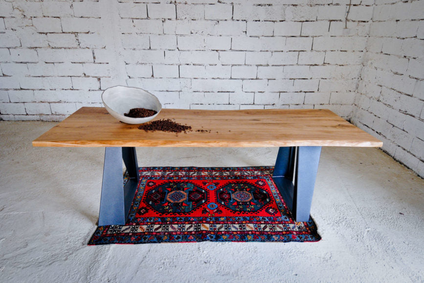 Wooden Top And Metal Table